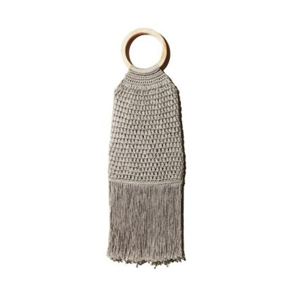 BINGE Women's Beige Crochet Fringe Crochet Double Flat Strap Handbag Purse